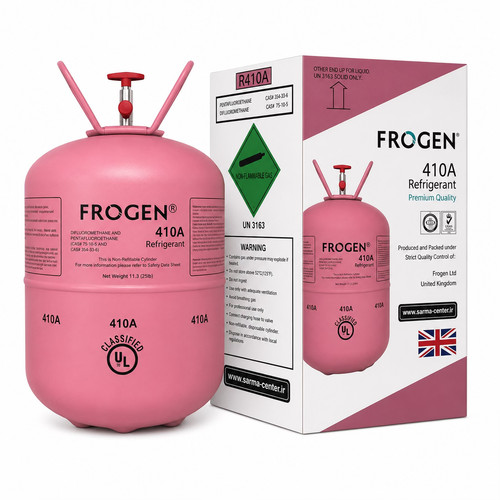 کپسول گاز مبرد فروژن FROGEN R410A وزن 11.3 کیلوگرم مناسب کولر گازی، اسپلیت، داکت اسپلیت و سیستمهای تهویه مطبوع | سرما سنتر